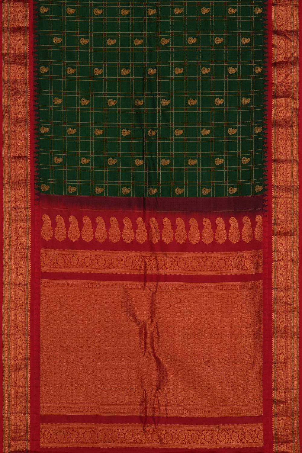 Image of Gadwal Silk Kattam Green Saree